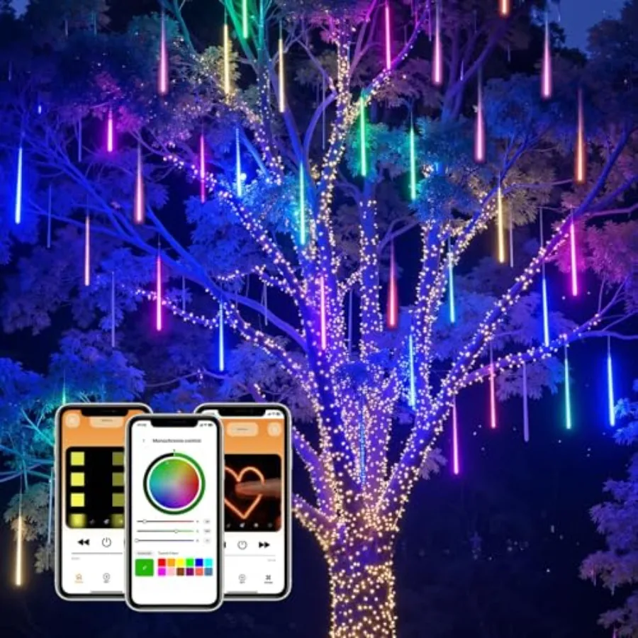 

Умные уличные гирлянды «Метеоритный дождь» 256 LED, 1.8 м, меняющие цвет, с эффектом капель, для наружного использования, управление через приложение.