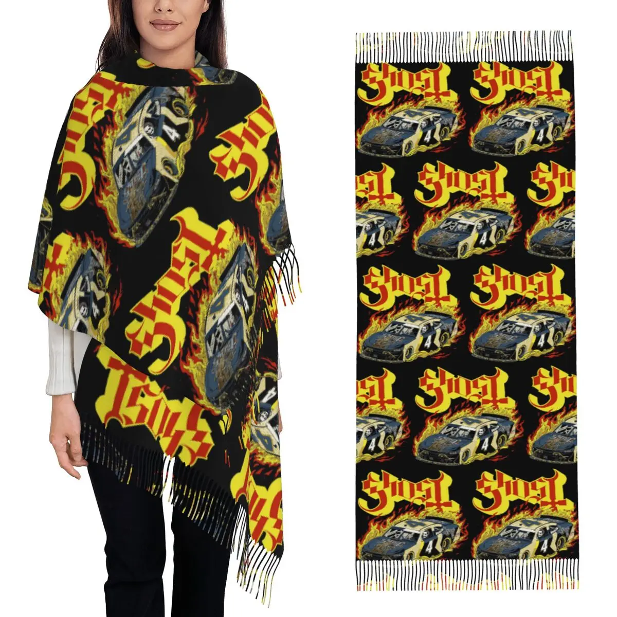 

Металлический шарф группы Ghost Band с кисточками, женские мягкие теплые шали и накидки, большая осенне-зимняя шаль