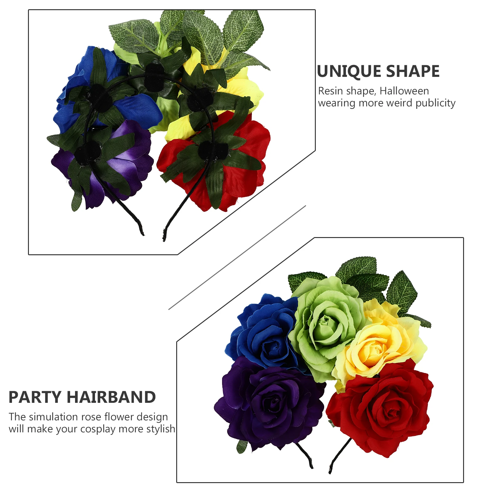 

Rose Headband Accessories Faux Flowers Halloween Hoop Wreath Party Hairband Bright Colors Unique Halloween Decoration Design