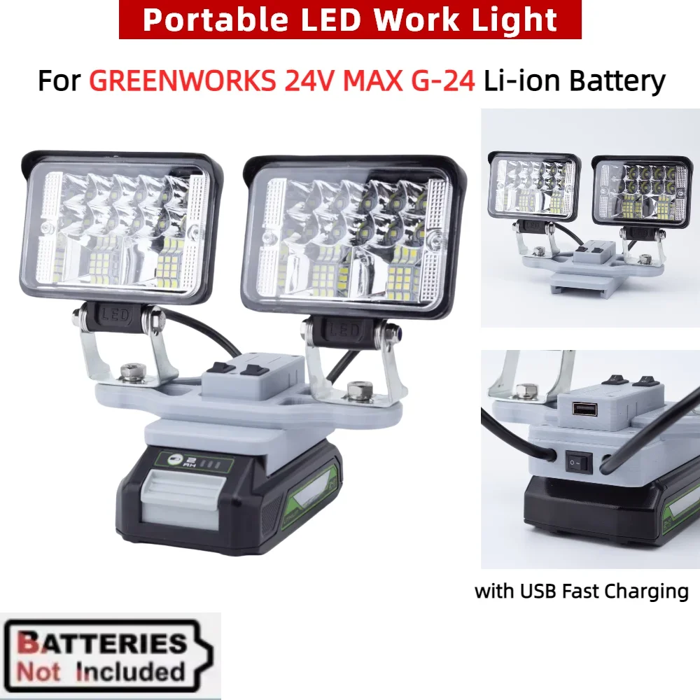 

LED Work Light for Greenworks 24V G-24 Li-ion Battery W/USB Fast Charging Portable Outdoor Camping Emergency Lights(NO Battery)
