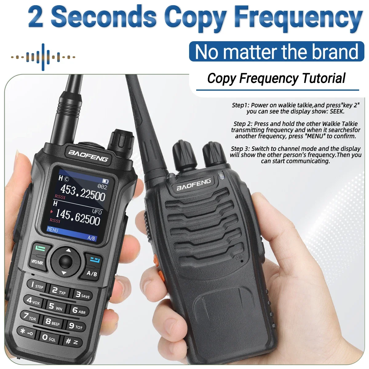 Baofeng UV-21 Pro Walkie Talkie Tri-Band Wireless Copy Frequency Type-C Two-Way Long Range LED 999CH NOAA High Power