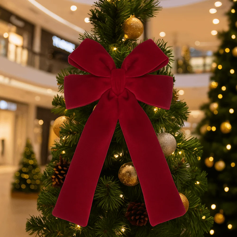 

Large Size Christmas Red Velvet Bow Extended Ribbon Reusable Christmas Wreath Bow-knot Classic Christmas Tree Bow Pendant