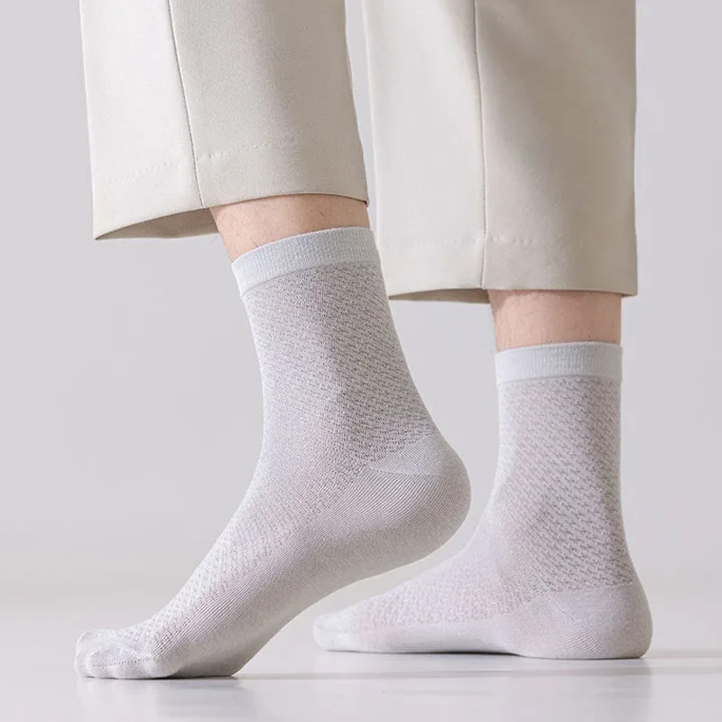 5 Pairs Men's Summer Short Socks Thin Cool Bamboo Fiber Mesh Breathable Sweat-Absorbing Anti-Bacterial Business Casual Soft Sock