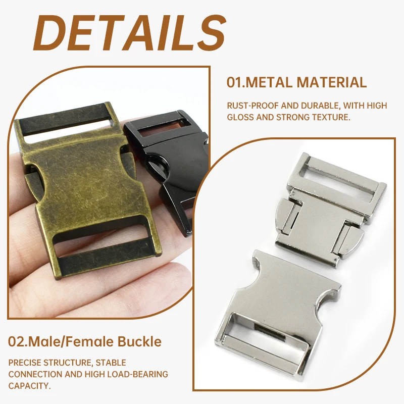 1/2Set 16-38mm Metal Quick Release Buckles Backpack Clasp Pet Collar O D Ring Hooks Tri-Glider Side