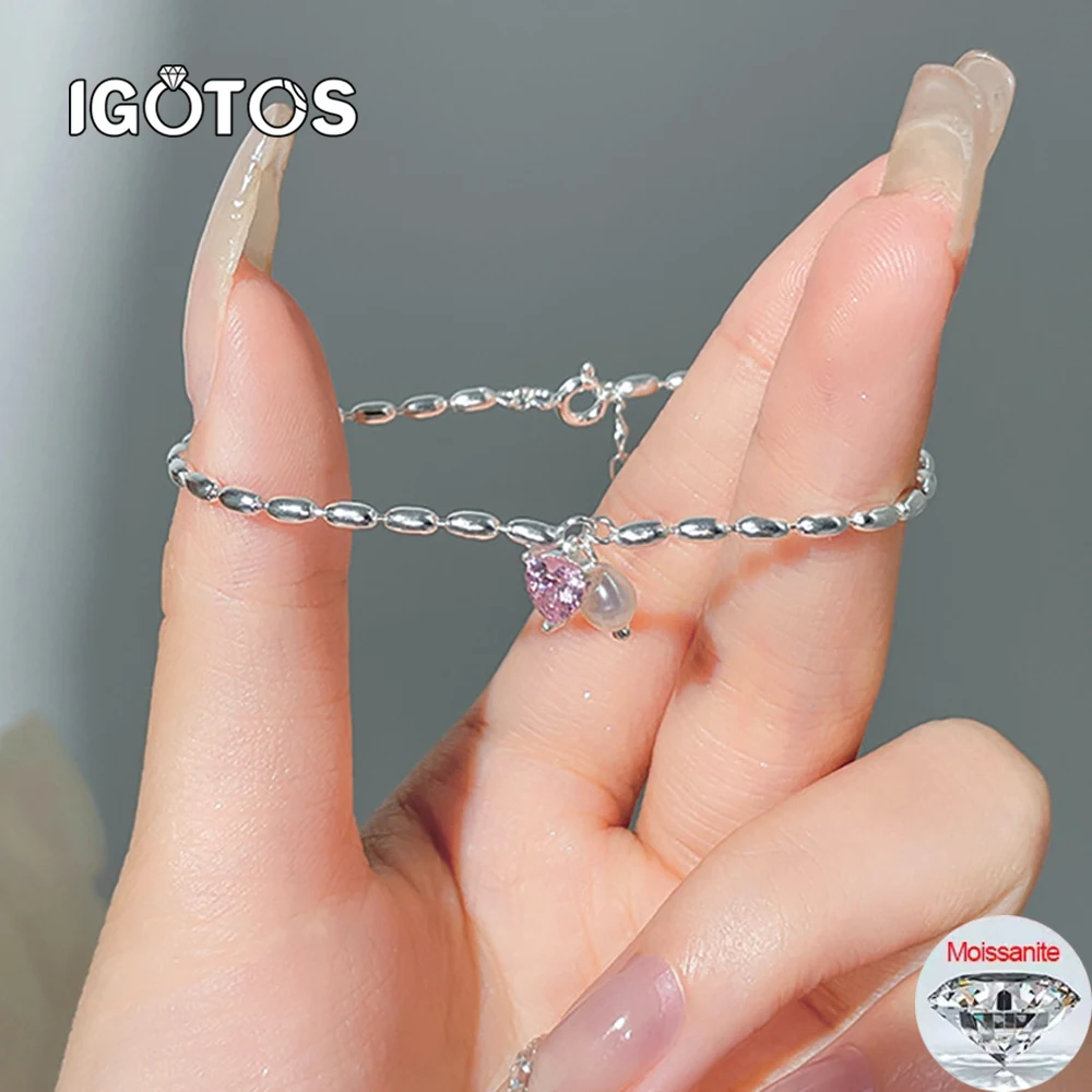

IGOTOS GRA Certified 5mm Round Moissanite Bracelet for Women D VVS 925 Sterling Silver Rice Bead Hand Chain Fine Jewelry Gifts