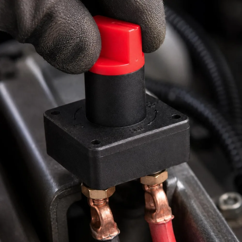 Car Battery Isolator Switch Copper Terminal Square Base Red Handle Knob Switch M6 Bolt Motorcycle Truck Power Disconnect Swithes