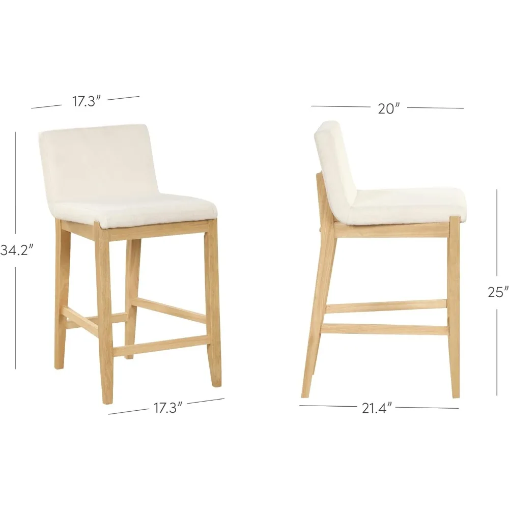 Gracie-Modern Counter Altura Bar Stool com as costas, cadeira estofada, linho texturizado Natural