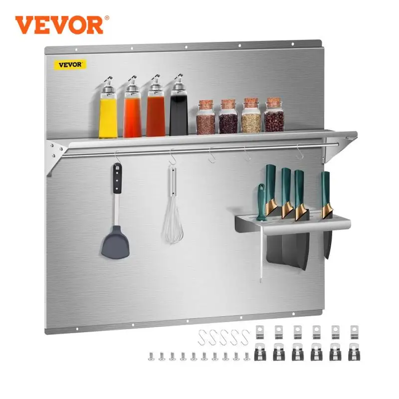 VEVOR Multi-Size Range Backsplash Stainless Steel with Knife/Condiments Shelf Convenient Firm Simple Structure Kitchen Home Use