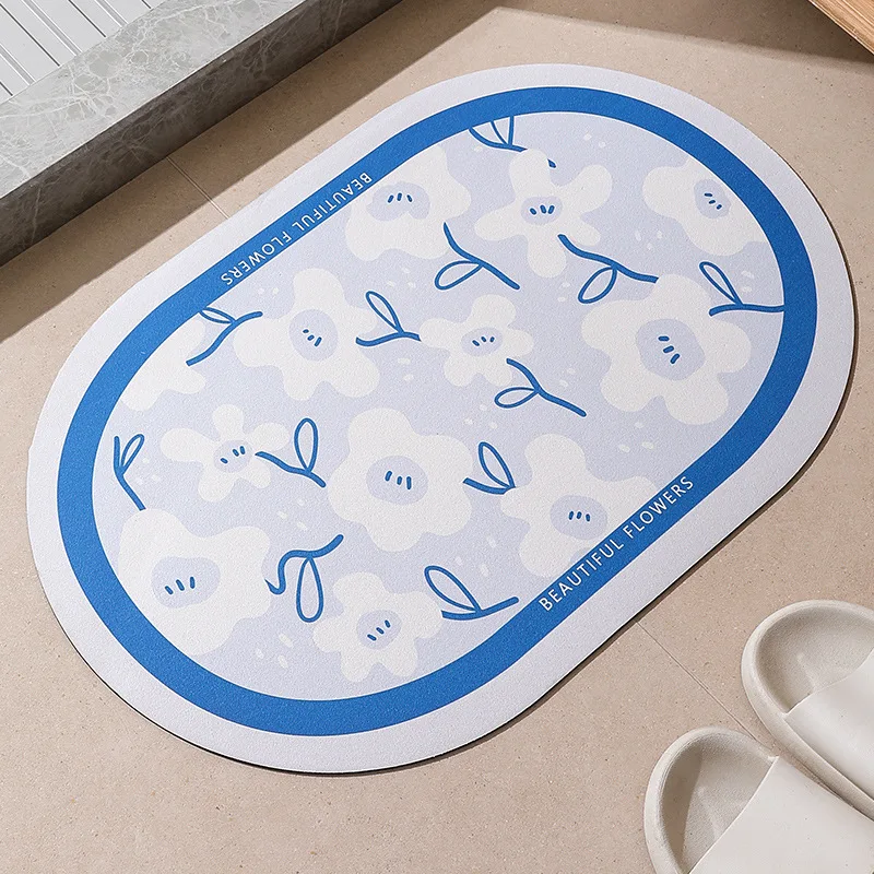 Ins Scandinavian Flowers Floor Mat Toilet Entrance Foot Mats Diatomaceous Earth Absorbent Quick-drying Anti-slip Floor Mat image 5
