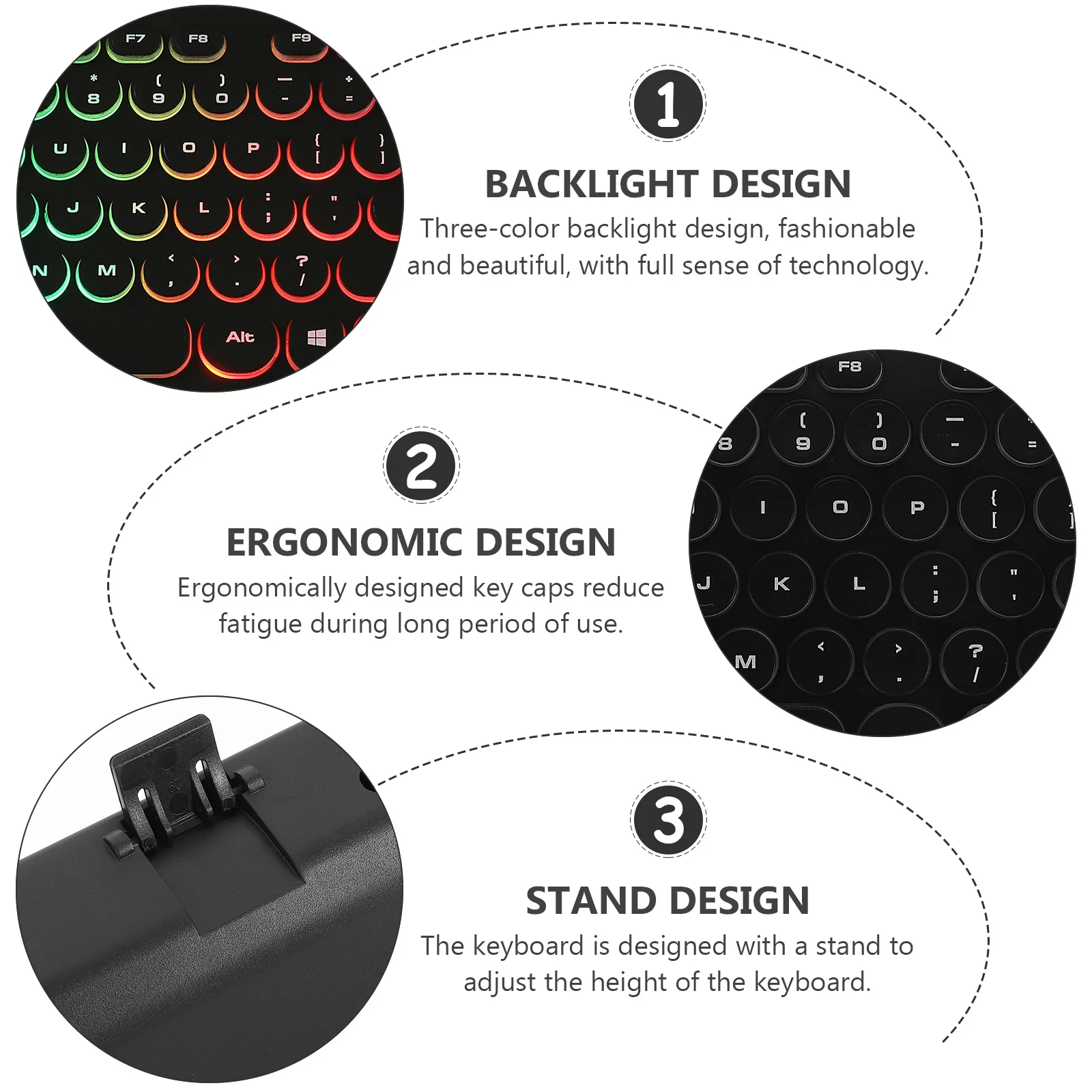 

1Pcs Three-Color Backlit Ultra-Thin Wired Keyboard Ergonomic Portable Keyboard for Computer Laptop Gaming Work