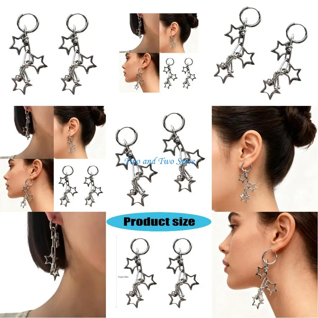 

HX6F Pair of Punk Star Earrings Fade Resistant Sturdy Steel Materials