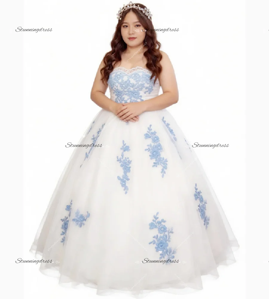 Vestido de Novia Vintage Blanco con Encaje Azul 2026 Tallas Grandes Línea A de Tul Gótico Romántico para Boda Civil o Playa