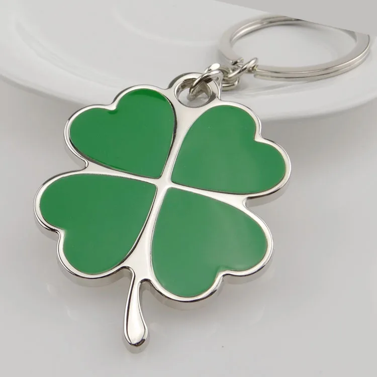 Stainless High Quality Green Leaf Keychain Fashion Creative Beautiful Four Clover Steel Lucky Key Chain Jewelry Keyring