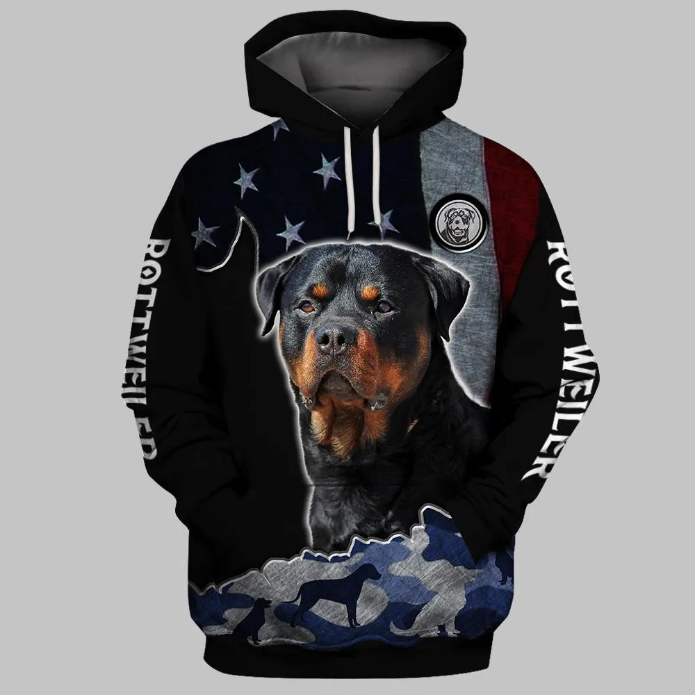 

HX Rottweiler Hoodies 3D Graphic Animal USA Flag Navy Camo Splicing Hoodie Fashion Pullover Harajuku Sweatshirt Men Clothing