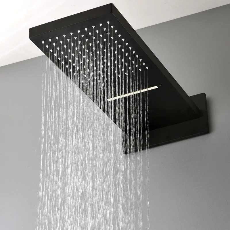 KEMAIDI Black Shower Head Rainfall Waterfall Shower Head LED Bath Shower Spray Bathroom Square Top Over Spray Black/brushd gold