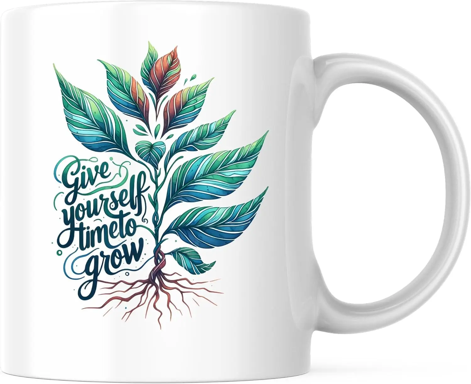 Give Yourself Time To Grow Coffee Mug - Positive Inspiring Coffee Mug - Encouraging Positive Mindset - 11 Ounce Coffee Mug - Whi