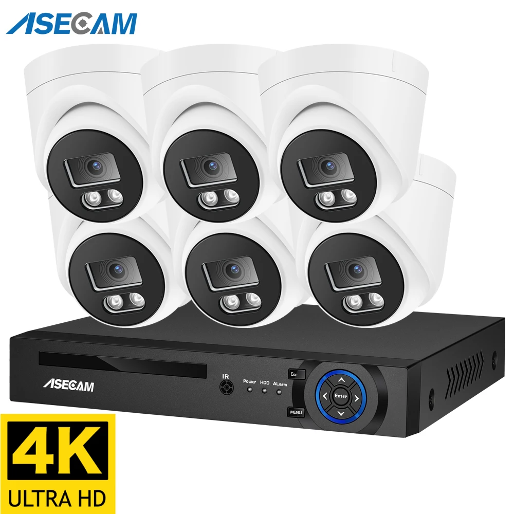 ASECAM 8MP 4K Security Camera CCTV System H.265 POE NVR Kit Audio Recording Outdoor Human Detection Video Surveillance Camera