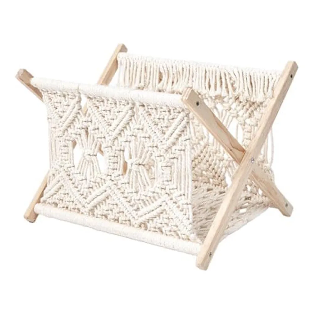 Foldable Hand Woven Magazine Rack for Books Newspapers Tablets Mobile Devices Living Room Sofa Side Bedside Desk Bathroom Decor