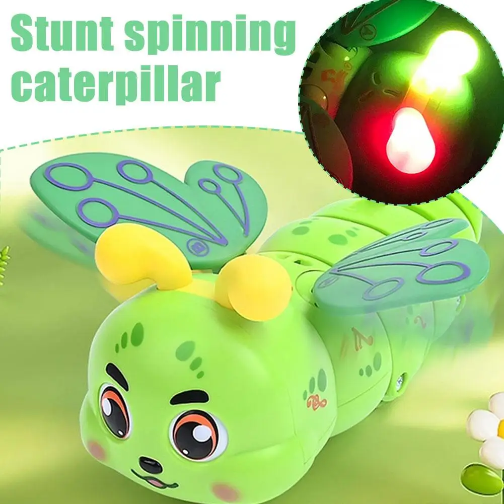 Cute Caterpillar With Color Light Dynamic Music Electric Rotating Birthday Caterpillar Cartoon Crawling Toy Gif Children's S1L1