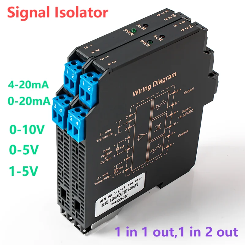 Signal Isolator Converter 0-10V to 4-20mA 0-5V Galvanic Signal Isolation Transmitter DC24V Power Supply DC Signal Splitter