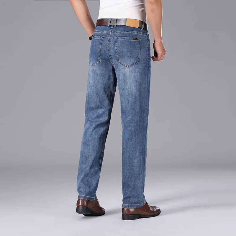 Jeans droits d'été pour hommes, pantalons en denim élastiques, pantalons d'affaires décontractés, coton fin, taille haute, marque de haute qualité, fjadt