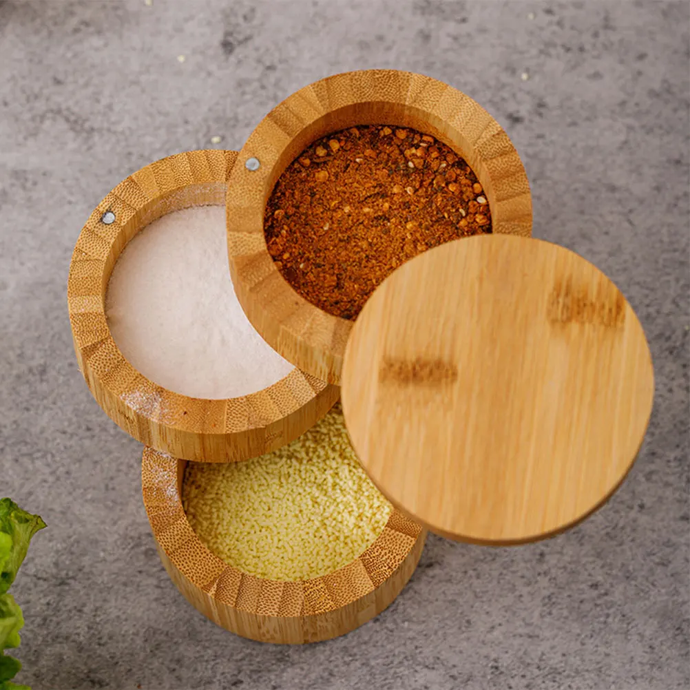 

Bamboo Condiment Dispenser Salt Container Keeper Decorative Canisters