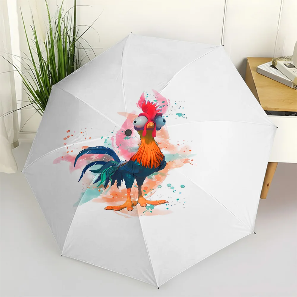 

Автоматический складной зонт Disney Moana Heihei Rooster с акварельным принтом, портативный водонепроницаемый ветрозащитный зонт для путешествий