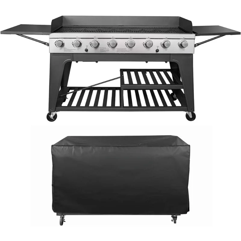 Event 8-Burner BBQ Propane Gas Grill with Cover, Picnic or Camping Outdoor