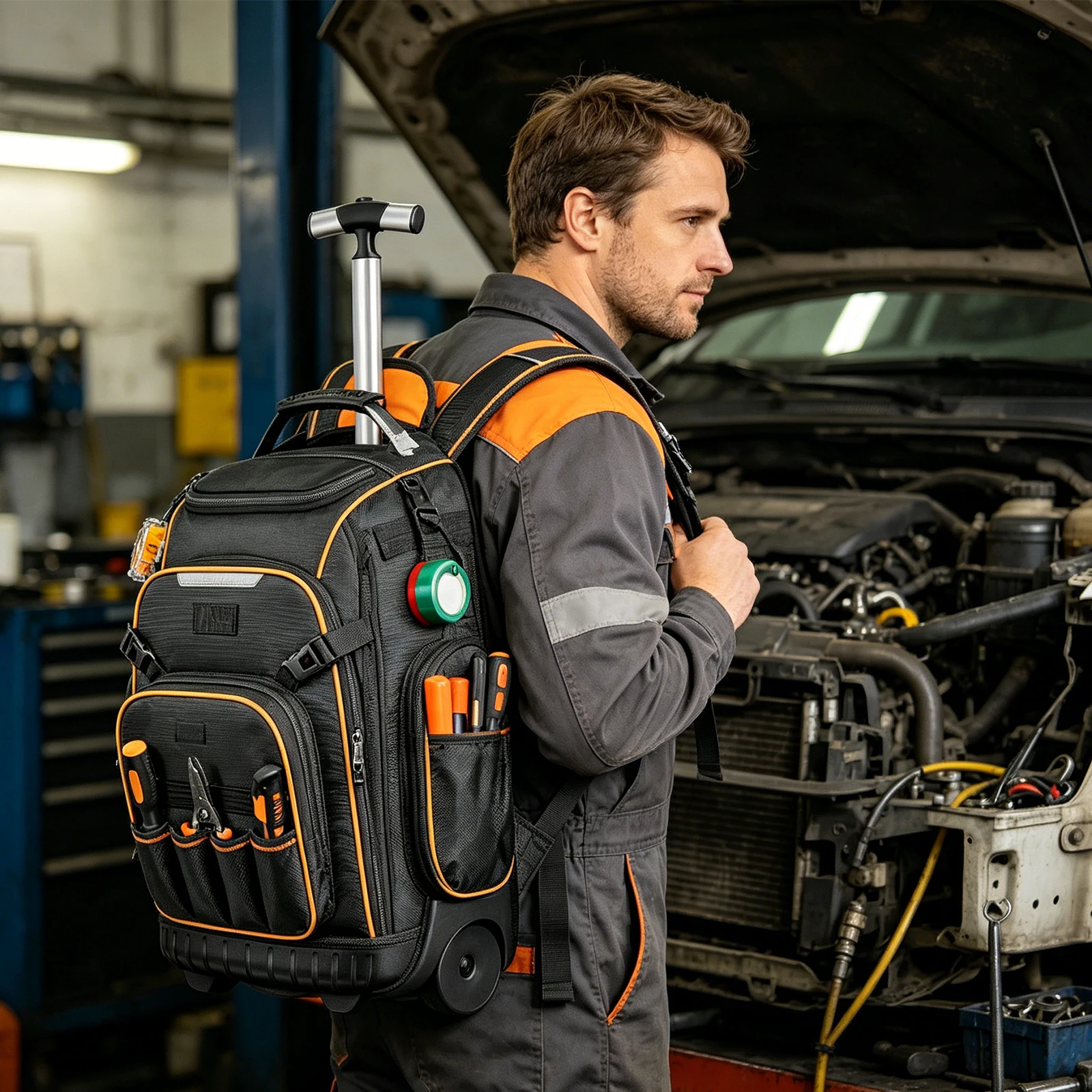 Backpack Tool Bag USB Charging Port Tool Organizer Waterproof Base Electrician Backpack for Electrician Construction Mechanic