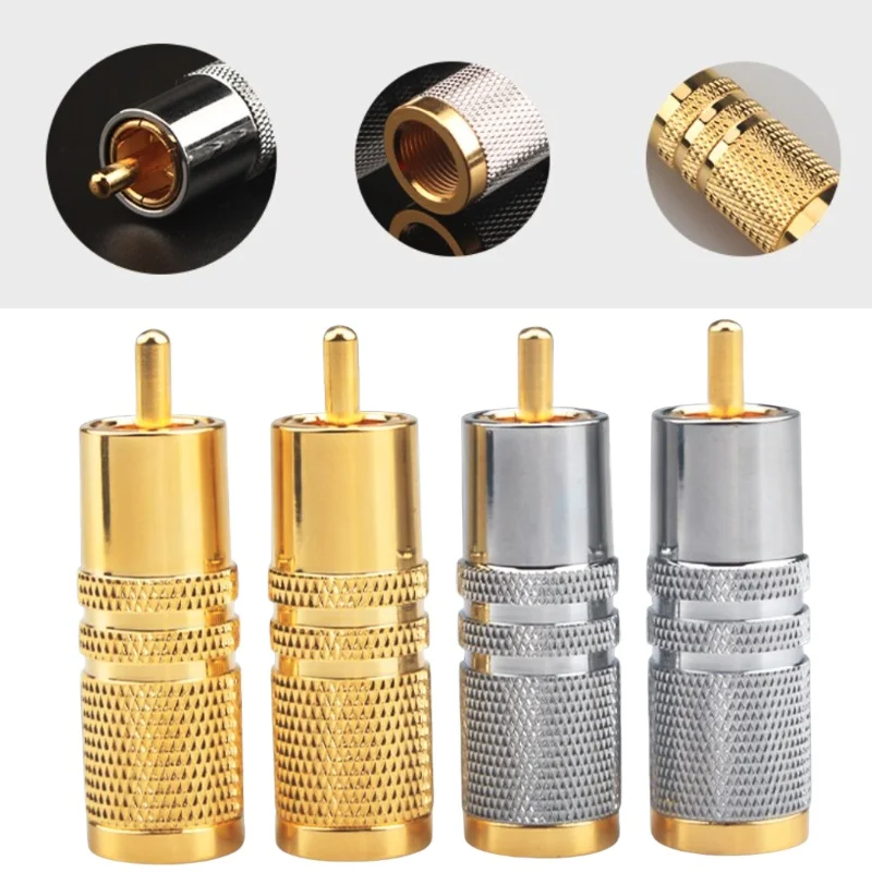 Высококачественная медная позолоченная/никелированная вилка DIY RCA для диаметра кабеля 8–10 мм