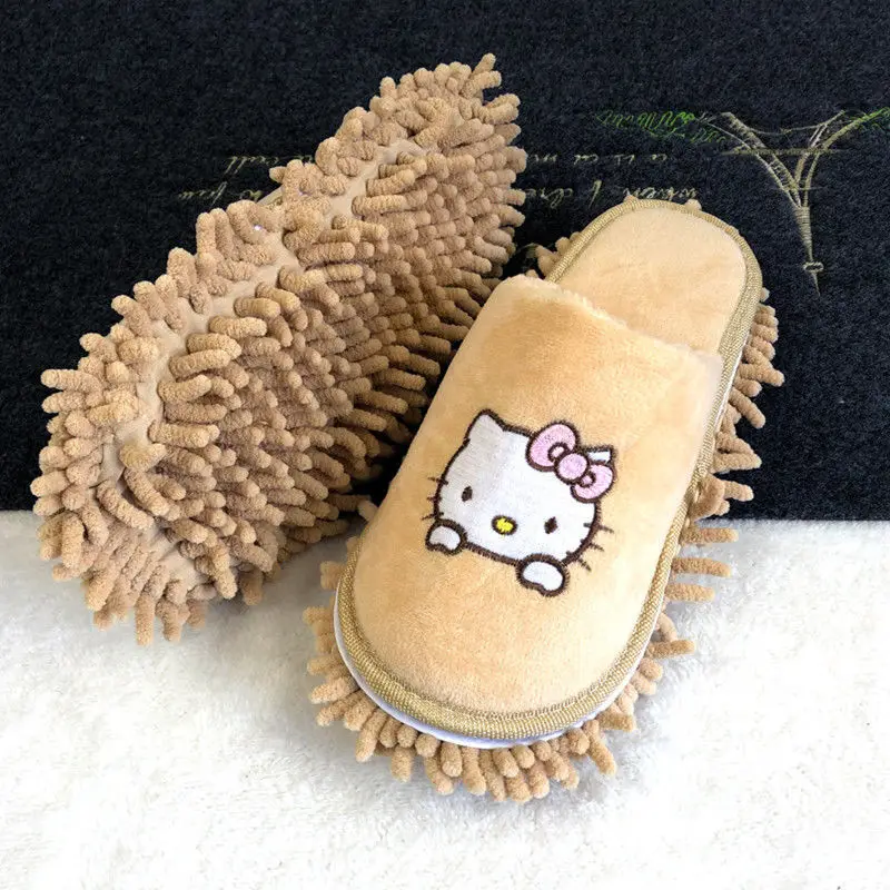 Couple Cartoon Hello Kitty Floor Mop Shoes For Cleaning, Quiet Wooden Floors, Lazy People Wiping Slippers With Replaceable Soles