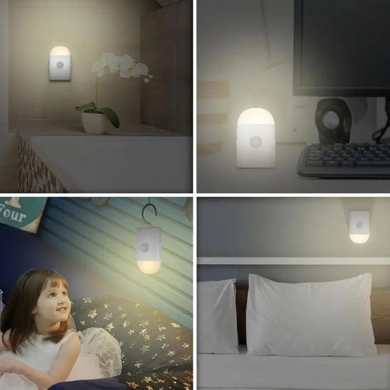 PIR Motion Sensor Wireless LED Night Light USB Rechargeable Closet Kitchen Cabinet Corridor Stair Night Lamp