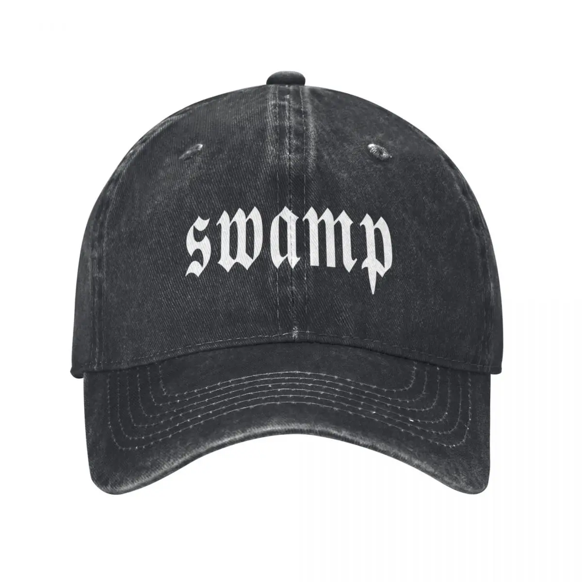 

word - 'swamp' Baseball Cap Snap Back Hat black hard hat Rave Boy Child Women's