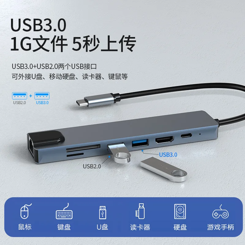 Type-C Aluminum Alloy Docking Station 3.0 USB Hub Ethernet PD 4K HDMI for Laptop