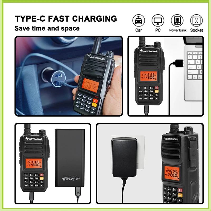 Quansheng TG-UV2 Plus Type-C Charging Walkie Talkie 10W Superheterodyne 4000mAh 136-174MHZ/400-470MHz 5Bands  Dual Band FM Radio