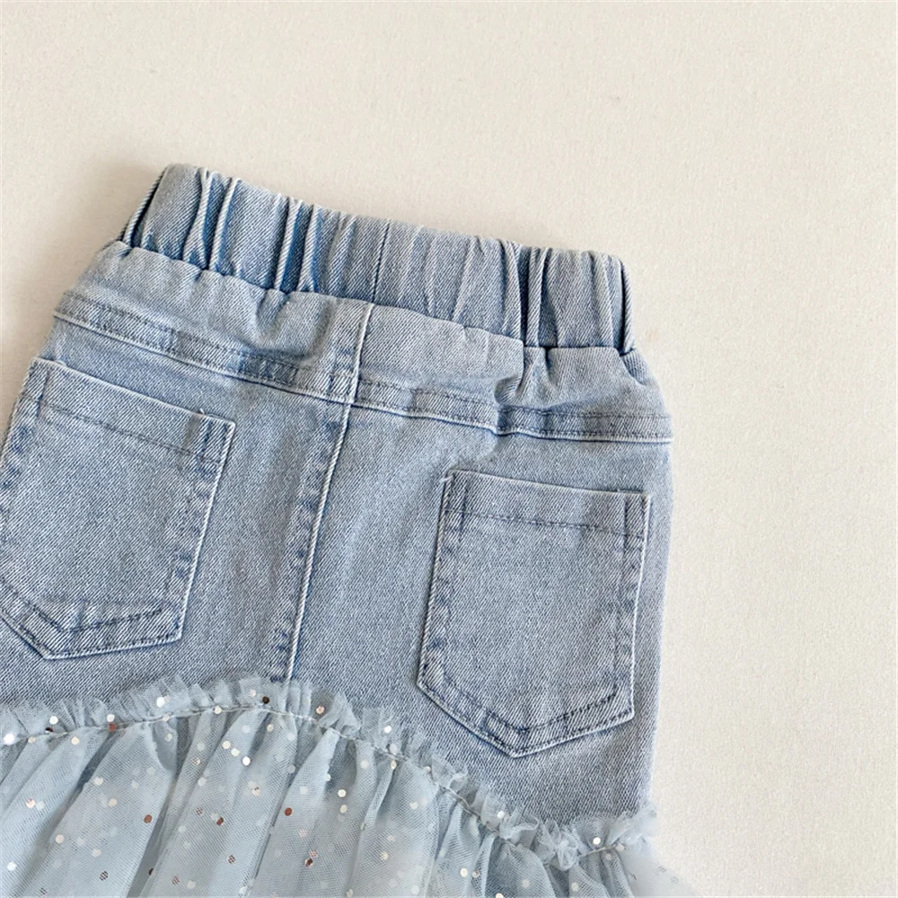 Summer Girls Skirts Casual Kids Denim Skirt Baby Clothing Ruffles Pockets Kids Girls Jean Skirts Toddler Girls Clothes