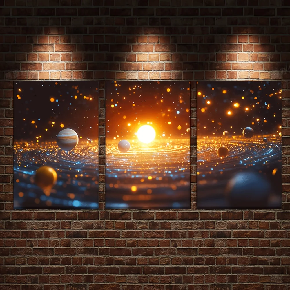 [JIT]3pcs, Canvas painting--Unframed, a space scene with planets and stars, Artist Drawing Set, living room, office, library, ba