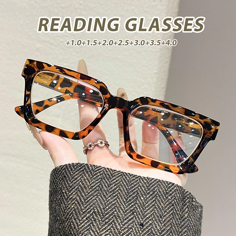 Oyalie Gesichtsformende Lesebrille mit großem Rahmen und kleinem Muster, breitrandiger großer quadratischer Rahmen, saubere Linien, weiche abgerundete Ecken, Multi-Material-Farbschema, leicht,