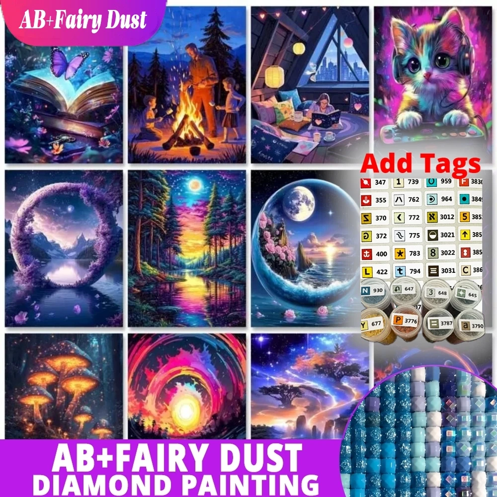 Алмазная мозаика Fairy Dust AB 5D DIY: Фантазийный пейзаж, полная выкладка квадратными/круглыми стразами, вышивка, ручная работа H