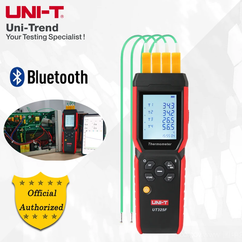 

UNI-T UT325F интеллектуальный цифровой дисплей четырехканальный контактный термометр/J, K, T, E, R, S, N Тип/Bluetooth