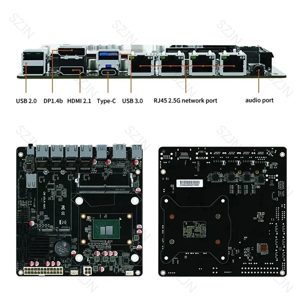 N100 NAS Motherboard Mini ITX DDR5 8G 4800Mhz 12th Gen Intel 4x I226-V 2.5G  Router Mainboard 2*NVMe 6*SATA 3.0 PCIex1 Type-C