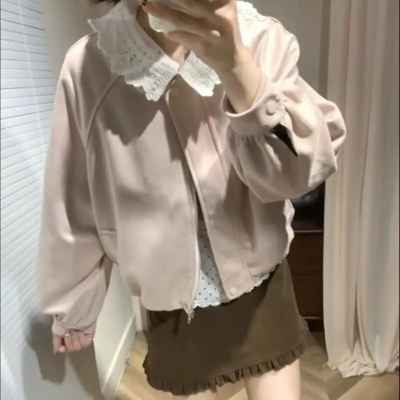 

Sweet Style Wind Lapel Casual Jacket Women Autumn Winter Style Niche Design Loose Suede Bud Coat Women Casual Outwear Fashion