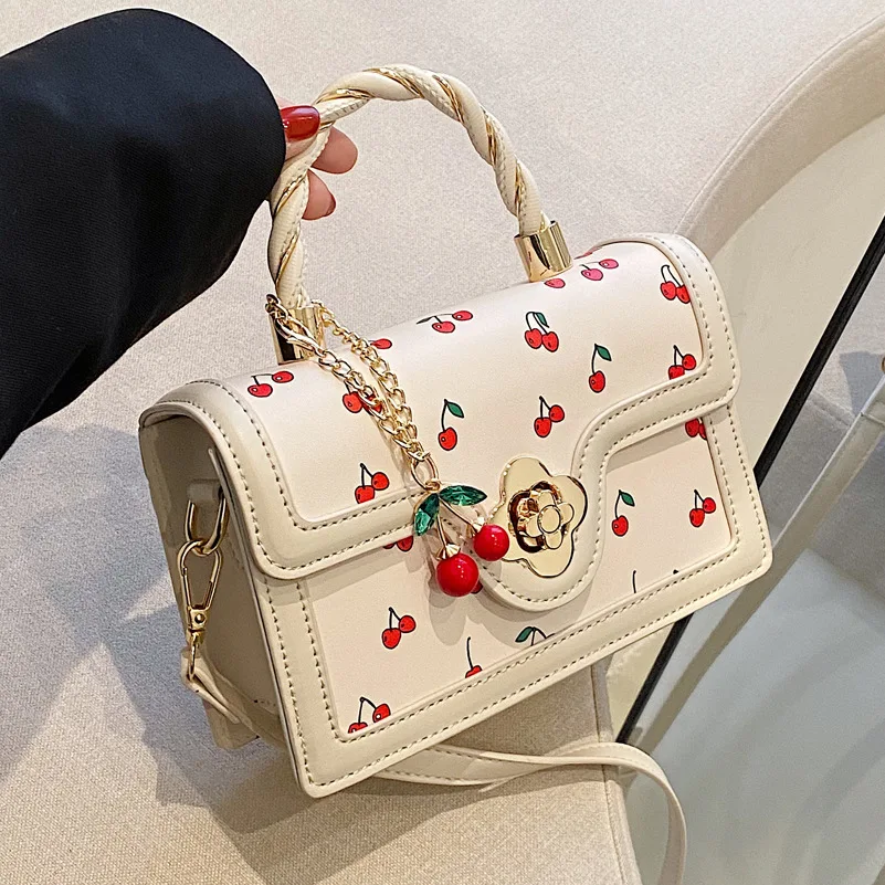 Fashion Small Square Women Crossbody Bag Cherry Pattern Female Portable Messenger Bags Versatile Casual Girls Shoulder Bags