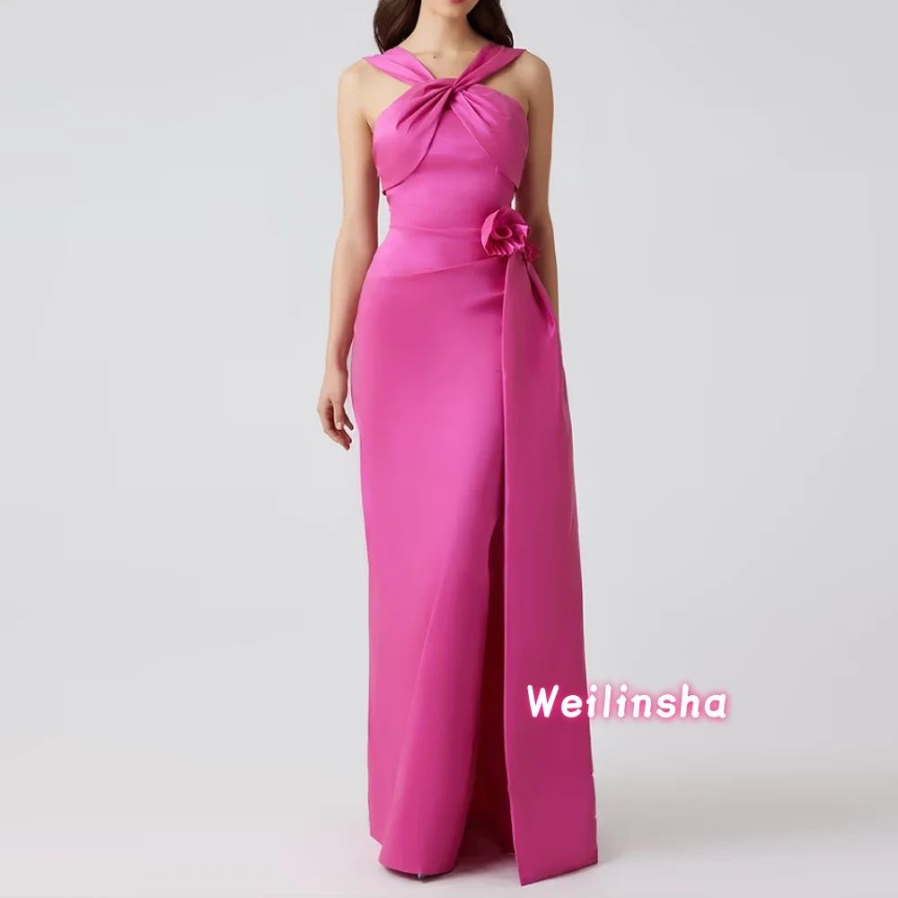 

Customized Long Mother of the Bride Dresses Crepe Mermaid Pleated Halter فساتين سهرة Flower Wedding Guest Gowns