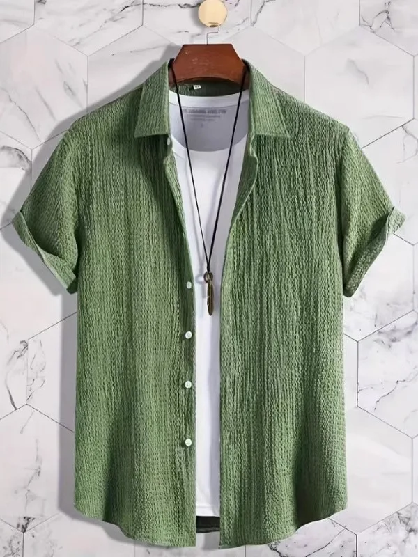 

Мужской ort Sve irt Pure Color Морщинистые полоски Подставка из полиэстера Повседневная Faion Весенний сезон Недеформируемый