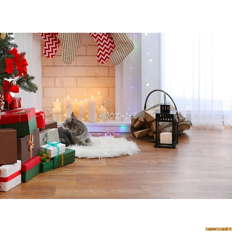 SHUOZHIKE Christmas Theme Photography Background Fireplace Christmas tree Backdrops For Photo Studio Props  211110 HS-07