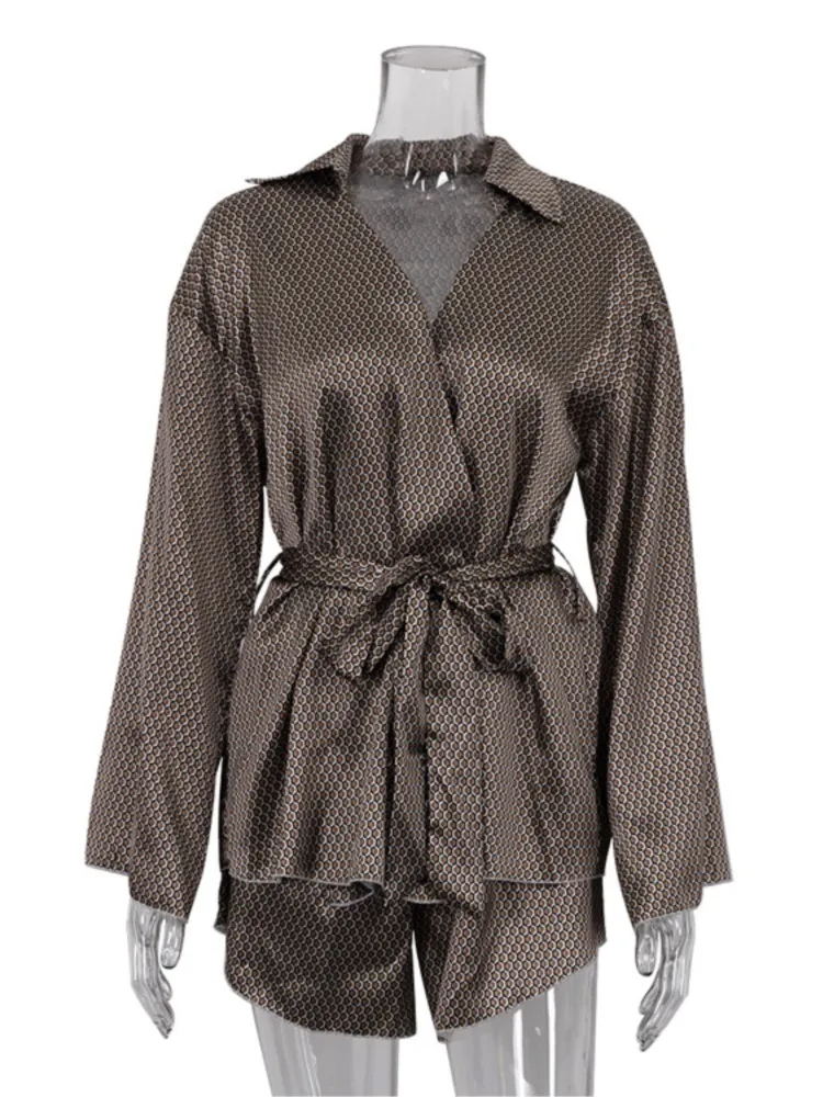 2 Pieces Set Sexy Spirng Summer Autumn Fashion Women Set Female Tops Long Sleeve Tops And Shorts Suit Matching Outfit