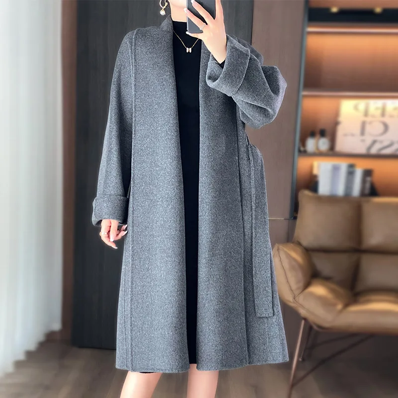 2025 Women\'s 100% Cashmere Thick Double sided Long Jacket Classic Multi functional Fashion Suitable for Business