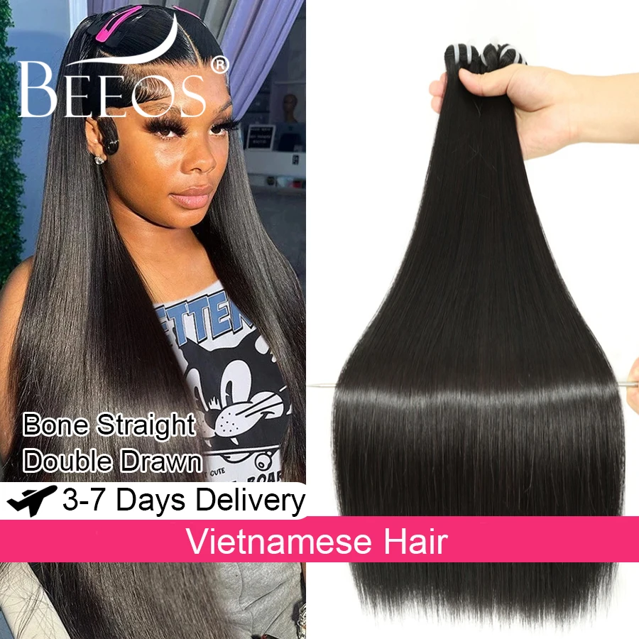 

14-28 Inches Bone Straight Human Hair Bundles Double Drawn Vietnamese Virgin Hair Extensions 100% Human Hair Raw Hair For Women
