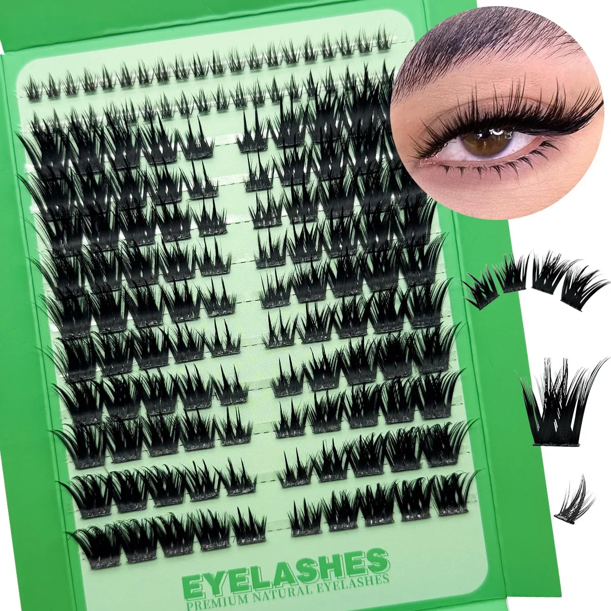 HBZGTLAD Vorgefertigte Fox-Eye Fluffy Lashes Manga Wimpernbüschel Natürliche Katzenaugen-Wimpern mit Spitzen-Wimpernbüscheln und unteren Wimpern – Detail 6